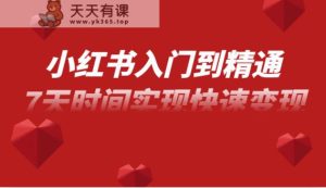 小红书的入门到精通课,无货源电商实际操作经营,7天的时间完成收益最大化-天天有课网