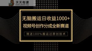 单日盈利1000 ，新品类新生态，微信视频号写作分为没脑子运送100%抖音上热门-天天有课网
