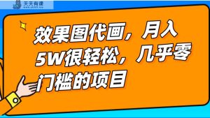 基本上0门坎设计效果图代画新项目，一键生成没脑子实际操作，轻轻松松月入5W-天天有课网
