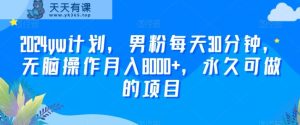 2024yw计划,男粉每天30分钟,无脑操作月入8000+,永久可做的项目【揭秘】-天天有课网