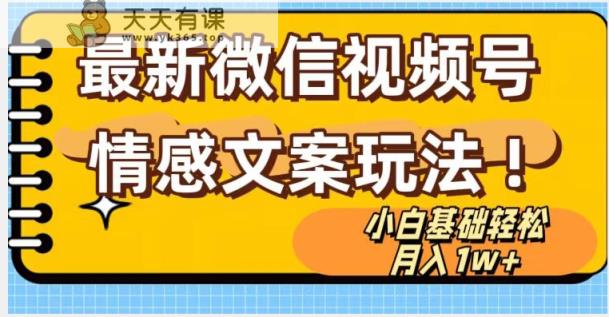 视频号情感文案全新游戏玩法，新手轻轻松松月入1万 没脑子运送【揭密】-天天有课网