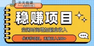 独家首发,稳赢新项目,超小众代抄录,新手没脑子日入200-天天有课网