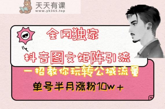 全网独家抖音图文矩阵引流，一招教你玩转公域流量，单号半月涨粉10w+【揭秘】-天天有课网