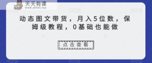 动态图文带货，月入5位数，保姆级教程，0基础也能做【揭秘】-天天有课网