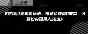 B站项目变现新玩法,神贴私域流0成本,可轻松实现月入6000+【揭秘】-天天有课网