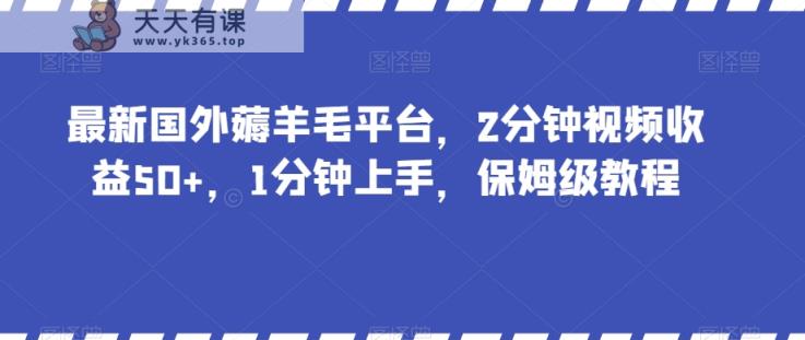 最新国外薅羊毛平台，2分钟视频收益50+，1分钟上手，保姆级教程【揭秘】-天天有课网