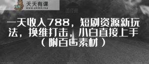 一天收入788，短剧资源新玩法，换维打击，小白直接上手【揭秘】-天天有课网