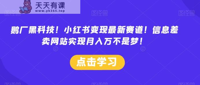 鹅厂黑科技！小红书变现最新赛道！信息差卖网站实现月入万不是梦！-天天有课网