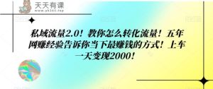 私域流量2.0！教你怎么转化流量！五年网赚经验告诉你当下最赚钱的方式！上车一天变现2000！-暖阳网-优质付费教程和创业项目大全-天天有课网