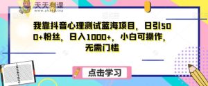 我靠抖音心理测试蓝海项目,日引500+粉丝,日入1000+,小白可操作,无需门槛-暖阳网-优质付费教程和创业项目大全-天天有课网