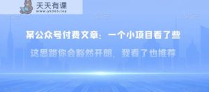 某公众号付费文章：一‮小个‬项目看了‮些这‬思‮你路‬会‮然豁‬开朗，我‮了看‬也推荐-暖阳网-优质付费教程和创业项目大全-天天有课网