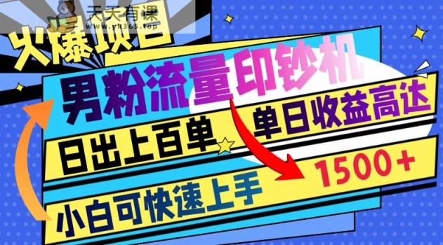 男粉流量印钞机，日出上百单，小白可快速上手，单日收益1500+-天天有课网