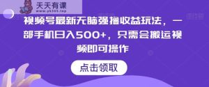 视频号最新无脑强撸收益玩法,一部手机日入500+,只需会搬运视频即可操作-暖阳网-优质付费教程和创业项目大全-天天有课网