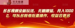 多多视频全新玩法，无脑搬运，月入10000，可以多账号批量操作，收益会更多【揭秘】-暖阳网-优质付费教程和创业项目大全-天天有课网