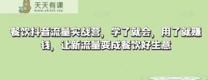 餐饮抖音流量实战营，学了就会，用了就赚钱，让新流量变成餐饮好生意-暖阳网-优质付费教程和创业项目大全-天天有课网