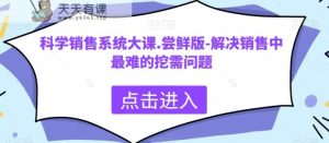 科学合理销售管理系统大课.尝鲜版-处理市场销售中最难的挖需难题-暖阳网-优质付费教程和创业项目大全-天天有课网