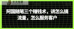 阿国生活随笔三个挣钱术，讲怎么弄总流量，如何为客户服务-暖阳网-优质付费教程和创业项目大全-天天有课网