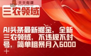 AI头条最新掘金，全新三农领域，不违规不封号，简单粗暴月入6000＋【揭秘】-暖阳网-优质付费教程和创业项目大全-天天有课网