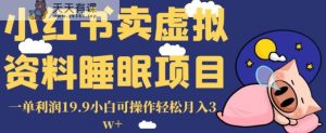 小红书卖虚拟资料睡眠项目，一单利润19.9小白可操作轻松月入3w+【揭秘】-天天有课网