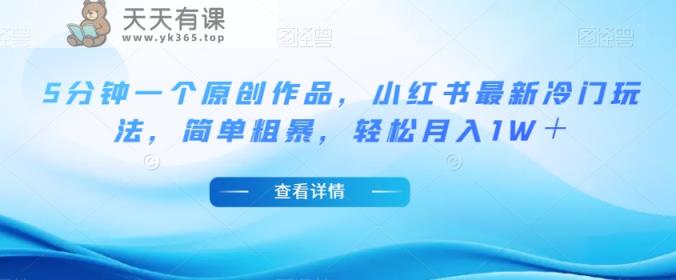5min一个原创视频，小红书的全新小众游戏玩法，简单直接，轻轻松松月收入1W＋【揭密】-天天有课网
