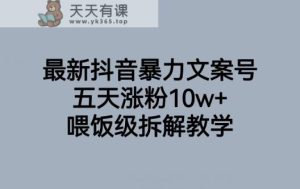 最新抖音暴力行为创意文案号,五天增粉10w ,喂食级拆卸课堂教学-天天有课网