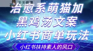 治愈系动漫萌猫加 黑鸡汤文案，小红书的商单游戏玩法，3~10天涨到1000粉，一单200上下-天天有课网