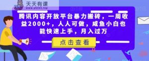 腾讯官方内容开放平台暴力行为打金，一周盈利2000 ，每个人能做，闲鱼新手也可以快速入门，月入了万-天天有课网