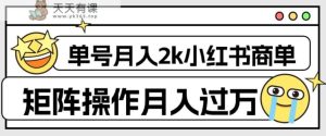外面收费1980的小红书商单保姆级教程,单号月入2k,矩阵操作轻松月入过万-天天有课网