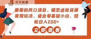 最新蓝海项目，婚恋交友虚似资源变现游戏玩法，适宜零基础新手，轻轻松松日入200-天天有课网