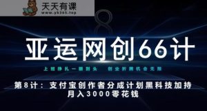 亚运会网创66计第8计：支付宝钱包原创者分为方案高科技扶持月入3000零花钱-天天有课网