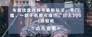 车载优盘微信视频号全新游戏玩法，零门槛，一部手机就可以操控，日入300 非常轻松-天天有课网