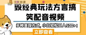毁经典玩法方言搞笑配音视频，多种变现方式，小白轻松日入500+！-天天有课网