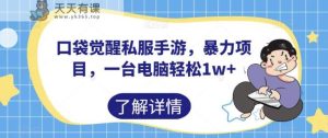 口袋觉醒热血传奇sf手游，暴力倾向最新项目，一台电脑轻松1w 【揭秘】-天天有课网