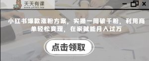 小红书爆款吸粉方案，操作过程一周破千粉，应用商单轻松变现，在家就能月入过万-天天有课网