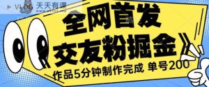 全网首发《交友粉掘金》单号一天躺赚200+作品5分钟制作完成，【揭秘】-天天有课网