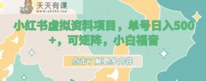 小红书的虚拟原材料最新项目,订单号日入500 ,可引流方法引流矩阵,新人福利-天天有课网