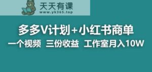 【蓝海项目】更多的v计划 小红书的商单一个视频三份赢利工作室月入10w-天天有课网