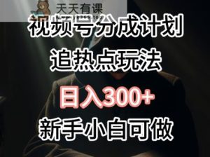 视频号最新追热点玩法，适合新手小白，快速获取收益-天天有课网