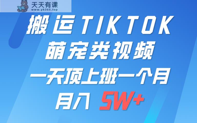 一键搬运TIKTOK萌宠类视频，一部手机即可操作，所有平台均可发布 轻松月入5W+-天天有课网