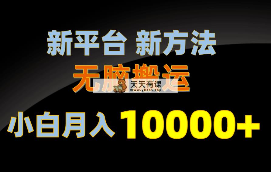 新平台新方法，无脑搬运，月赚10000+，小白轻松上手不动脑-天天有课网