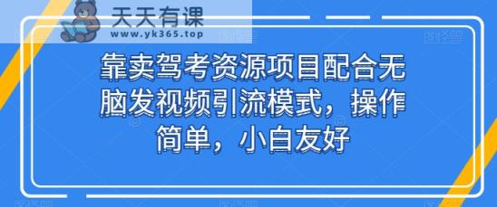 靠卖驾考资源项目配合无脑发视频引流模式，操作简单，小白友好【揭秘】-天天有课网