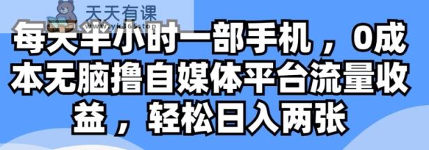 每天半小时一部手机 ，0成本无脑撸自媒体平台流量收益-天天有课网