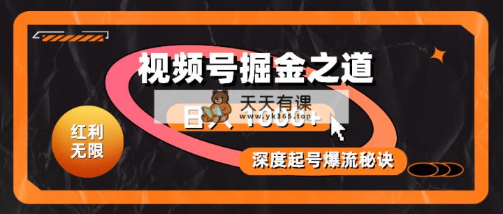 收益无尽！微信视频号掘金队之法，深度解读养号爆流窍门，真正实现日入 1000 ！-天天有课网