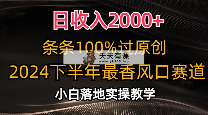 日收益2000 ，一条条100%过原创设计，2024后半年最香出风口跑道，新手快速上手-天天有课网