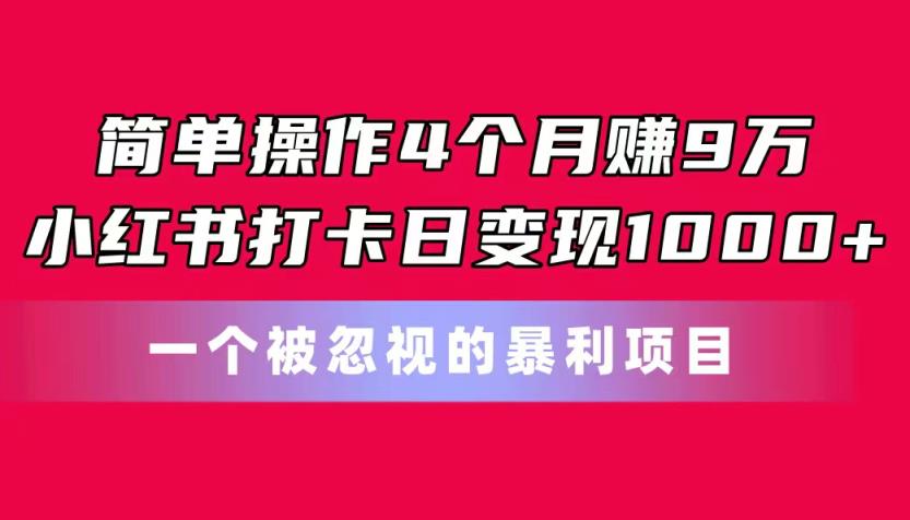 易操作4个月赚9万！小红书的打卡签到日转现1000 ！一个被忽略的暴力新项目-天天有课网
