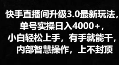 快手直播平台更新3.0全新游戏玩法，新手快速上手，两双手就会干，内部结构聪慧实际操作，无限张力-天天有课网