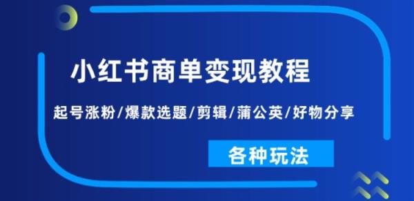 小红书的商单转现实例教程：养号增粉/爆品论文选题/视频剪辑/蒲公英花/好物分享/各种各样游戏玩法-天天有课网