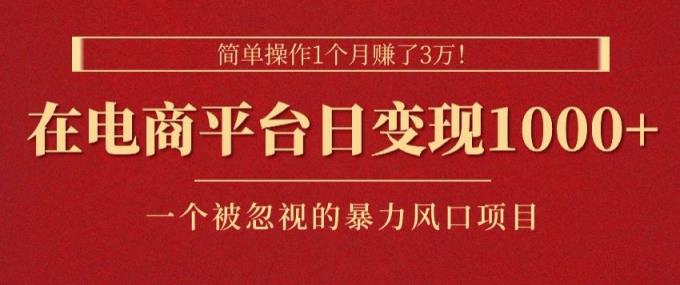 易操作1个月挣了3w，在电商平台日转现1k ，一个被忽略的暴力蓝海项目-天天有课网