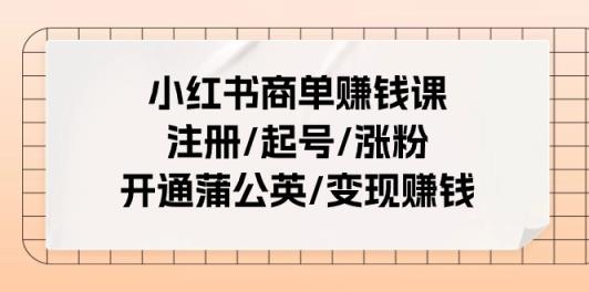 小红书商单赚钱课：注册/起号/涨粉/开通蒲公英/变现赚钱-天天有课网