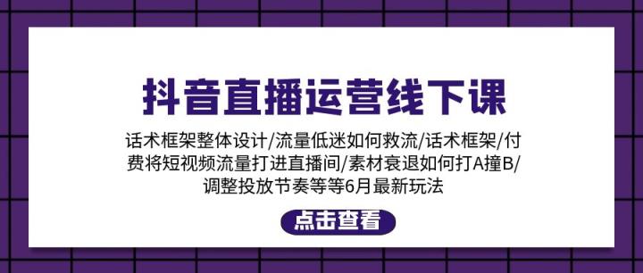 抖音直播运营线下课：话术框架/付费流量直播间/素材A撞B/等6月新玩法-天天有课网